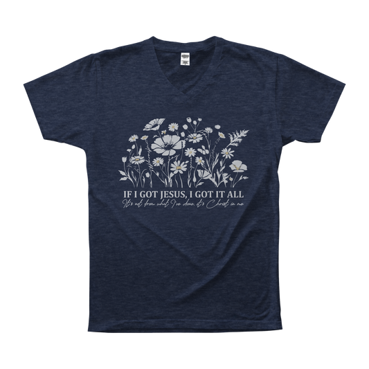 If I Got Jesus Flower Blue Tee
